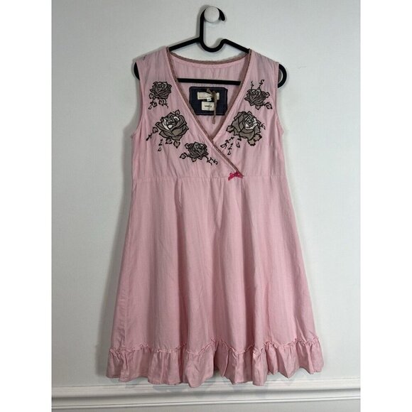 Odd Molly Anthropologie Pink Embroidered Mini Tunic Dress Babydoll Small Preppy - Picture 2 of 10